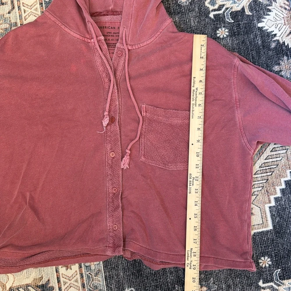 American Eagle Cropped Oversized Button-Up Hoodie Faded Pink/Red Size Large - Picture 10 of 11
